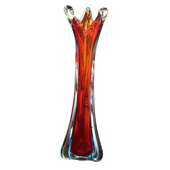 Vintage UV Extra Large Organic Red Blue Murano Glass Sommerso Vase Italian 1970s - Picture 2 of 11